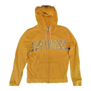 Victoria's Secret PINK Yellow Zip Up Hoodie Metallic Logo Pocket Size Small